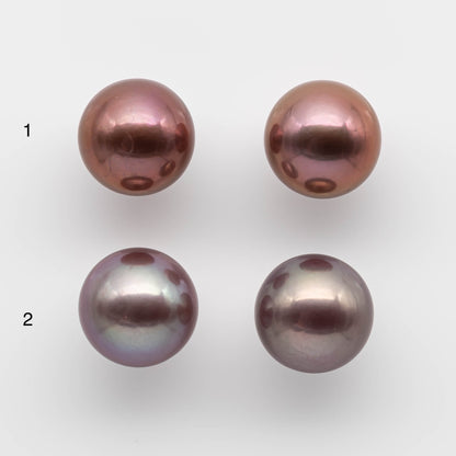 13-14mm Large Edison Pearl Round All Natural Colors and Amazing Luster, Matching Pair in Half Drilled for Making Earring, SKU # 1764EP