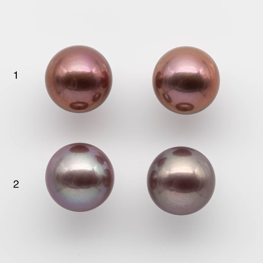 13-14mm Large Edison Pearl Round All Natural Colors and Amazing Luster, Matching Pair in Half Drilled for Making Earring, SKU # 1764EP