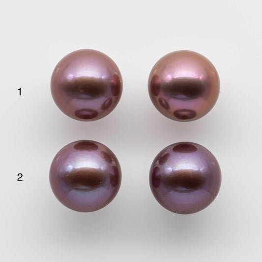 12-13mm Edison Pearl Round Matching Pair in All Natural Colors and High Luster, Half Drilled for Making Earring, SKU # 1779EP