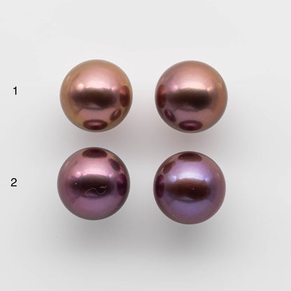 12-13mm Round Edison Pearl with Intensive High Luster and All Natural Colors, Matching Pair in Half Drilled for Making Earring, SKU # 1780EP