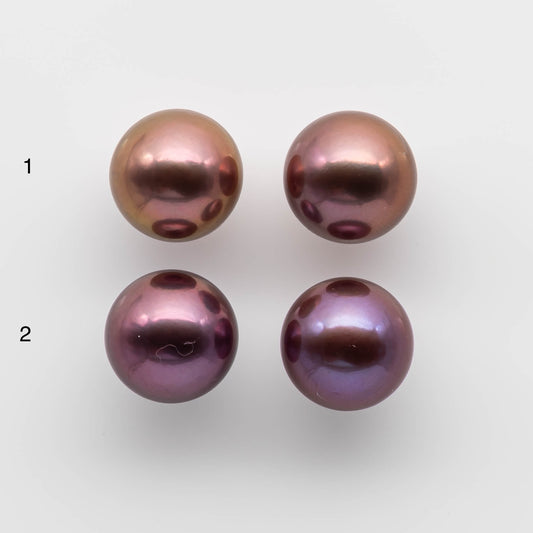 12-13mm Round Edison Pearl with Intensive High Luster and All Natural Colors, Matching Pair in Half Drilled for Making Earring, SKU # 1780EP