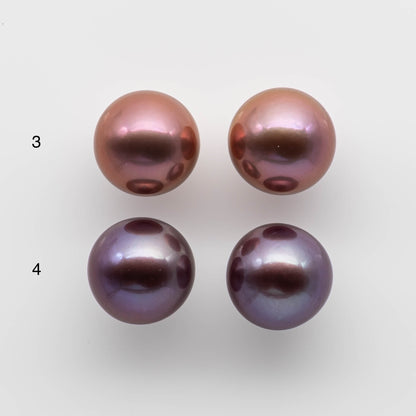 12-13mm Round Edison Pearl with Intensive High Luster and All Natural Colors, Matching Pair in Half Drilled for Making Earring, SKU # 1780EP