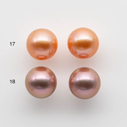 12-13mm Edison Pearl Round Matching Pair in All Natural Colors and High Luster, Half Drilled for Making Earring, SKU # 1779EP