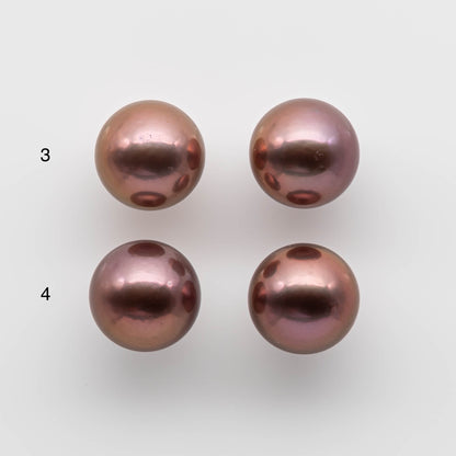11-12mm Round Edison Pearl in Natural Rose Gold Color with Beautiful Luster, Matching Pair in Half Drilled for Making Earring, SKU # 1781EP