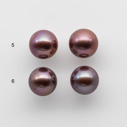 11-12mm Round Edison Pearl in Natural Rose Gold Color with Beautiful Luster, Matching Pair in Half Drilled for Making Earring, SKU # 1781EP