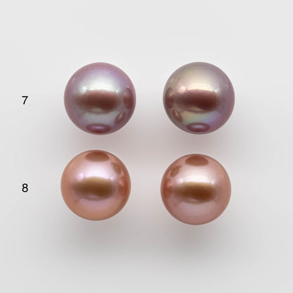 11-12mm Round Edison Pearl in Natural Rose Gold Color with Beautiful Luster, Matching Pair in Half Drilled for Making Earring, SKU # 1781EP