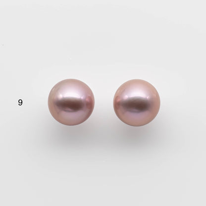 11-12mm Round Edison Pearl in Natural Rose Gold Color with Beautiful Luster, Matching Pair in Half Drilled for Making Earring, SKU # 1781EP