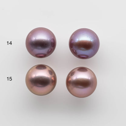 13-14mm Large Edison Pearl Round All Natural Colors and Amazing Luster, Matching Pair in Half Drilled for Making Earring, SKU # 1764EP