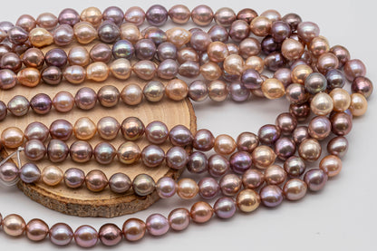 8-12mm Edison Pearl Multi-Color Near Round or Drop with Extremely Nice Luster, Natural Freshwater Pearl Bead Color, Full Strand, SKU# 1110ED