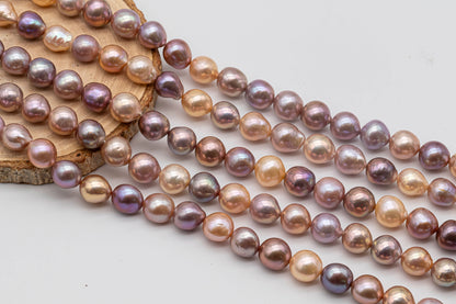 8-12mm Edison Pearl Multi-Color Near Round or Drop with Extremely Nice Luster, Natural Freshwater Pearl Bead Color, Full Strand, SKU# 1110ED