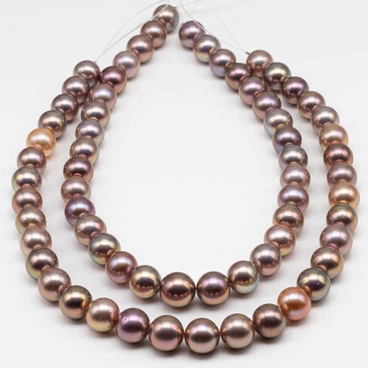12-14mm Edison Pearl Stand Round Rainbow Multi Natural Colors with Super High Luster and Rare to Find Pearl for Making Necklace, SKU# 1172EP