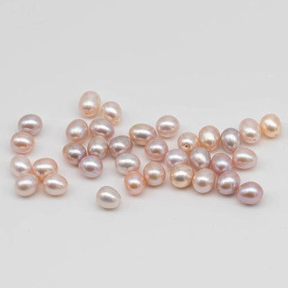 Half Drill Pearls, Freshwater Drop Shape 7mm in White, Peach or Mix Colors, 8 Pieces, HDP001