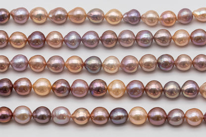 8-12mm Edison Pearl Multi-Color Near Round or Drop with Extremely Nice Luster, Natural Freshwater Pearl Bead Color, Full Strand, SKU# 1110ED