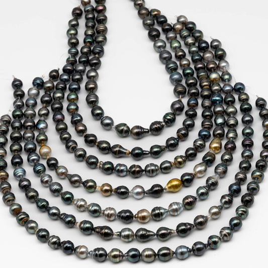 8-11mm Multicolor Drop Tahitian Pearl Bead with High Luster, In Full Strand with Blemishes for Making, SKU # 2265TH