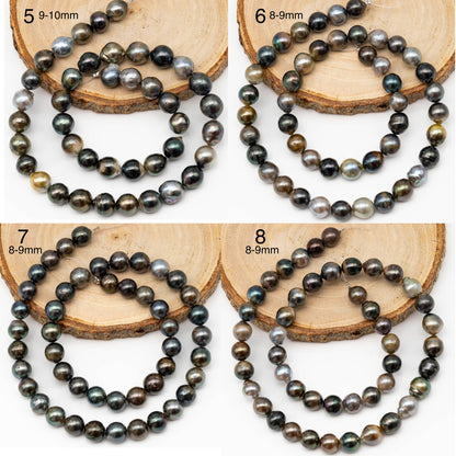 8-10mm Multicolor Tahitian Pearl Bead with High Luster, In Full Strand with Blemishes for Making, SKU # 2264TH