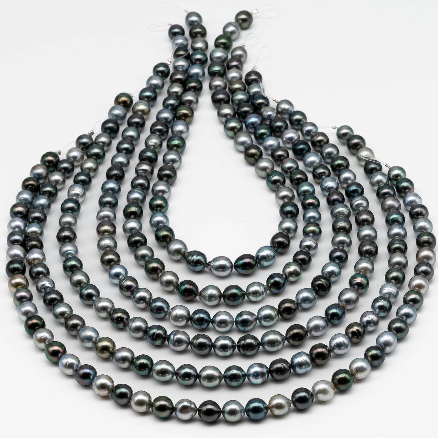 8-9mm Multicolor Near Round Tahitian Pearl Bead with High Luster, In Full Strand with Minor Blemishes for Making, SKU # 2381TH