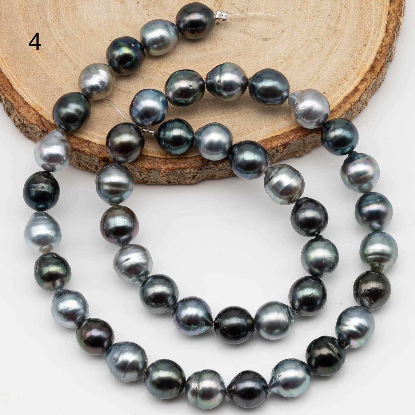 8-9mm Multicolor Near Round Tahitian Pearl Bead with High Luster, In Full Strand with Minor Blemishes for Making, SKU # 2381TH