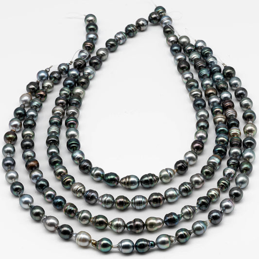 8-9mm Multicolor Drop Tahitian Pearl Bead with High Luster, In Full Strand with Minor Blemishes for Making, SKU # 2383TH