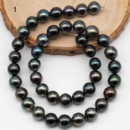 9-10mm Near Round Tahitian Pearl in Full Strand with Natural Color and High Luster, For Jewelry Making with  Minor Blemishes, SKU # 2387TH