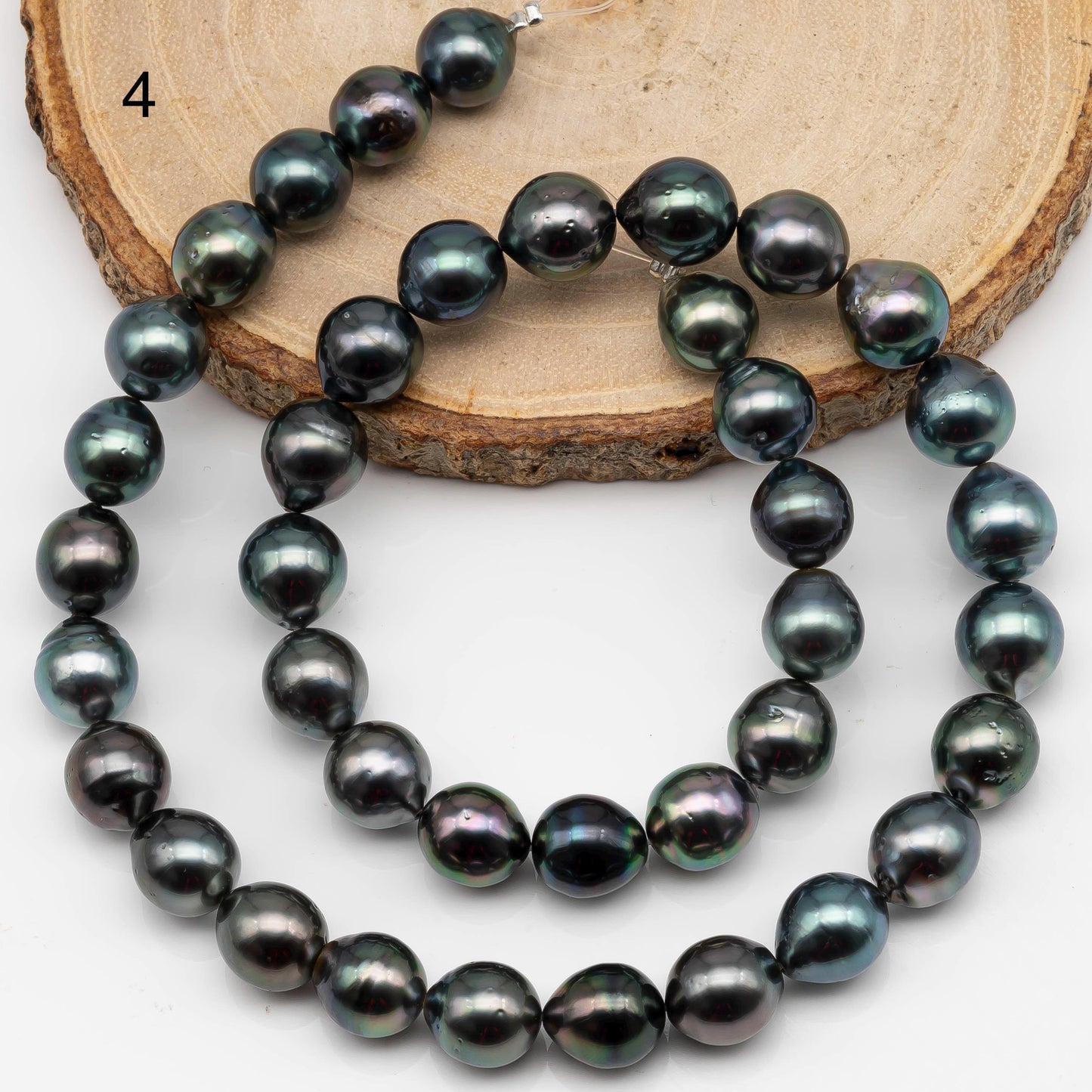 9-10mm Near Round Tahitian Pearl in Full Strand with Natural Color and High Luster, For Jewelry Making with  Minor Blemishes, SKU # 2387TH