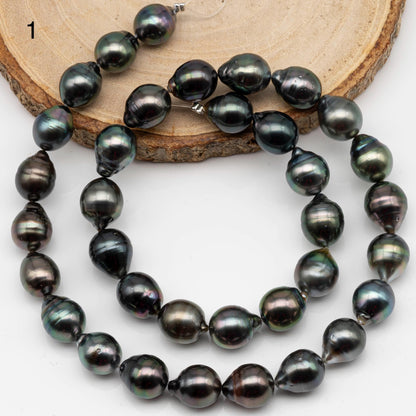 9-10mm Drop Tahitian Pearl in Full Strand with Natural Color and High Luster, For Jewelry Making with  Minor Blemishes, SKU # 2388TH