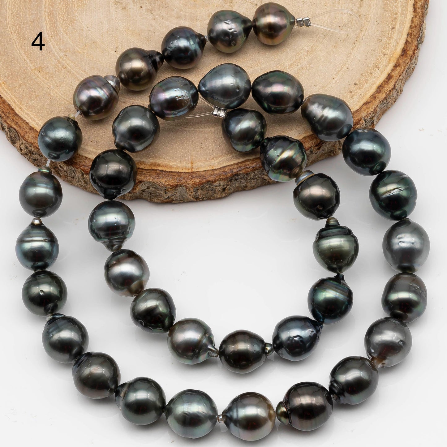 9-10mm Drop Tahitian Pearl in Full Strand with Natural Color and High Luster, For Jewelry Making with  Minor Blemishes, SKU # 2389TH