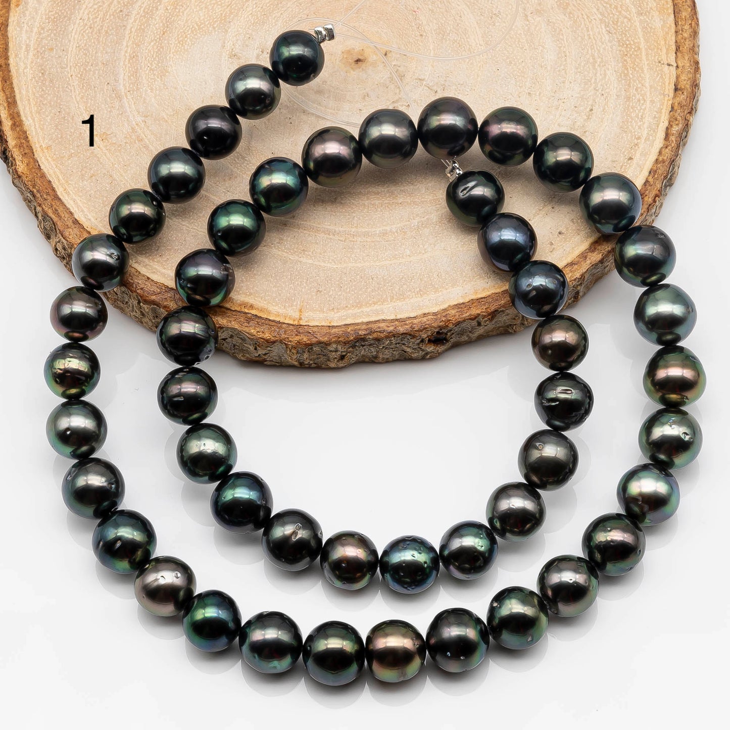 8-9mm Round Tahitian Pearl with High Luster and Natural Color, Full Strand with Blemishes for Jewelry Making, SKU # 1639TH