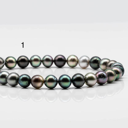 8-9mm Multi Color Near Round Tahitian Pearl Full Strand with High Luster and Natural Color, Minor Blemish for Jewelry Beading, SKU # 1640TH