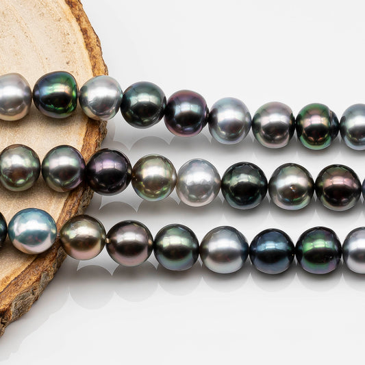 8-9mm Multi Color Near Round Tahitian Pearl Full Strand with High Luster and Natural Color, Minor Blemish for Jewelry Beading, SKU # 1640TH