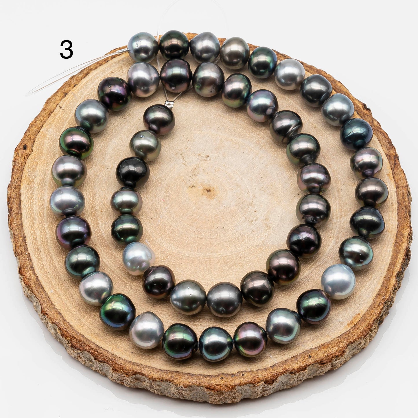 8-9mm Multi Color Near Round Tahitian Pearl Full Strand with High Luster and Natural Color, Minor Blemish for Jewelry Beading, SKU # 1640TH