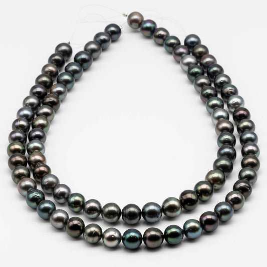 10-11mm Tahitian Pearl Bead in Round Shape with High Luster and Natural Color, In Full Strand with Blemishes for Jewelry Making, SKU# 1646TH