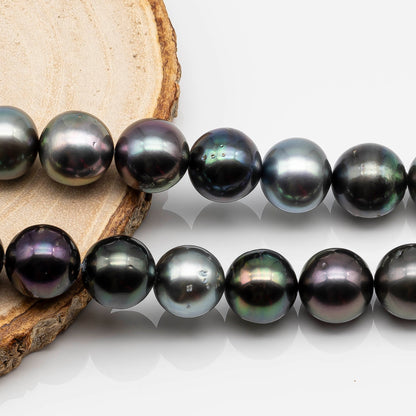 11-12mm Multicolor Round Tahitian Pearl Bead with High Luster, In Full Strand with Blemishes for Jewelry Making, SKU # 1648TH