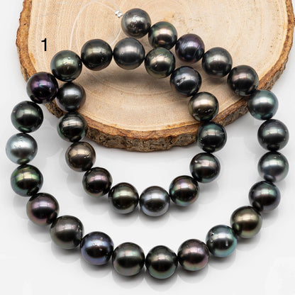 11-12mm Multicolor Round Tahitian Pearl Bead with High Luster, In Full Strand with Blemishes for Jewelry Making, SKU # 1648TH
