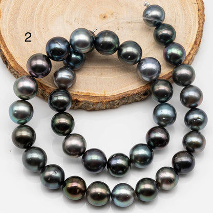 11-12mm Multicolor Round Tahitian Pearl Bead with High Luster, In Full Strand with Blemishes for Jewelry Making, SKU # 1648TH