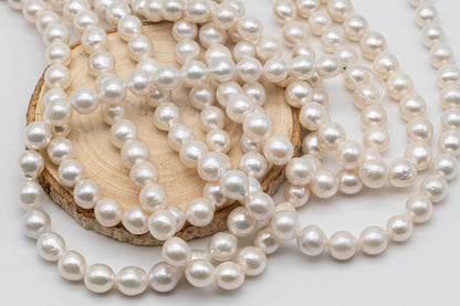 9-11mm Round White Edison Pearl Full Strand with Nice Luster, Freshwater Pearl Bead for Making Jewelry, SKU # 1366EP