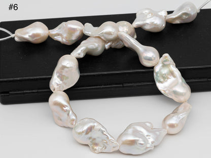 17-22mm Baroque Pearl White Elongated with High Luster and Smooth Skin Freshwater Pearl Beads for Jewelry Making, SKU # 1259BA