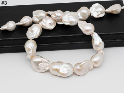 17-22mm Baroque Pearl White Elongated with High Luster and Smooth Skin Freshwater Pearl Beads for Jewelry Making, SKU # 1259BA