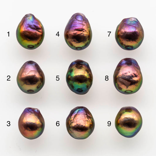 11-12mm Edison Pearl Drop in Natural Metallic Purple with Brown and Green Tones, Amazing Luster in Undrilled or Large Hole, SKU # 1798EP