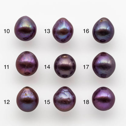 11-12mm Edison Pearl Drop All Natural Deep Purple Colors and High Lusters, Undrilled, Half Drilled, Full Drilled or Large Hole, SKU # 1805EP