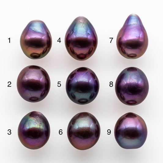 11-12mm Gorgeous Edison Pearl Near Round or Drop with Natural Metallic Purple Color and Amazing Luster, Undrilled or Large Hole, SKU# 1808EP