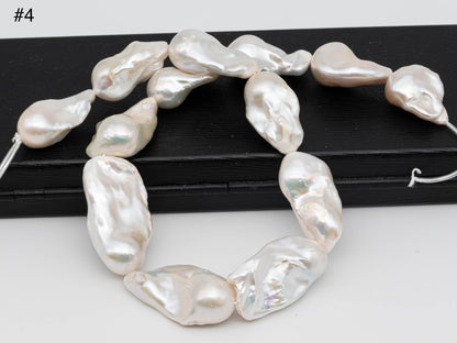 17-22mm Baroque Pearl White Elongated with High Luster and Smooth Skin Freshwater Pearl Beads for Jewelry Making, SKU # 1259BA