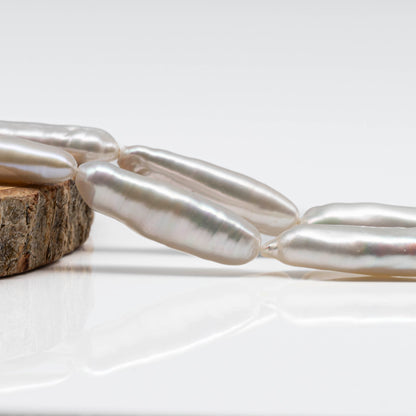 Biwa White Stick Freshwater Pearl with Very High Luster, Toothpick Pearl From 3x14mm to 6x30mm, Full Strand, SKU#1087BW