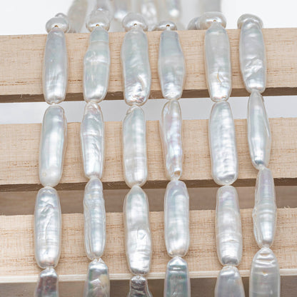 Biwa White Stick Freshwater Pearl with Very High Luster, Toothpick Pearl From 3x14mm to 6x30mm, Full Strand, SKU#1087BW