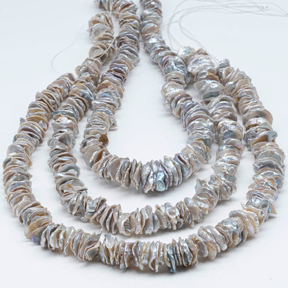 11-15mm Large Center Drilled Keshi Freshwater Pearl, Natural Creamy White or Silvery Tone Cornflake Pearl Beads, SKU # 1700FW