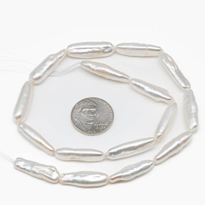 Biwa White Stick Freshwater Pearl with Very High Luster, Toothpick Pearl From 3x14mm to 6x30mm, Full Strand, SKU#1087BW