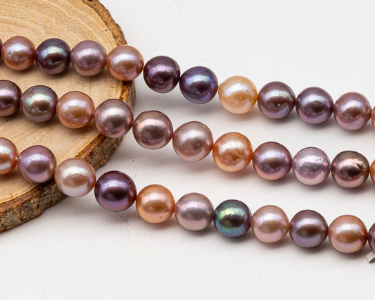 10-12mm Edison Pearl in Full Strand, Freshwater Pearl in Natural Colors with High Luster, Pre-Strung for Jewelry Making, SKU # 3116EP