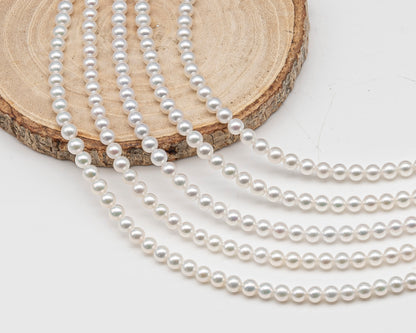 AAA+ 3-3.5mm, 3.5-4mm, 4-4.5mm or 4.5-5mm Freshwater Pearl in Full Strand, White Colors with High Luster, Pre-Strung for Jewelry Making, SKU # 3124FW