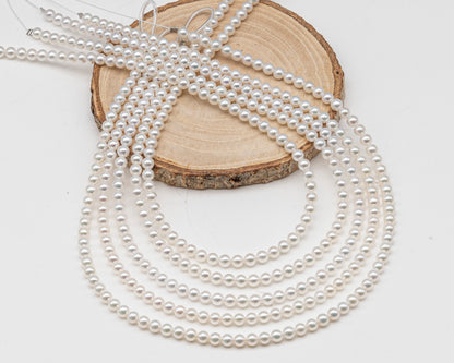 AAA+ 3-3.5mm, 3.5-4mm, 4-4.5mm or 4.5-5mm Freshwater Pearl in Full Strand, White Colors with High Luster, Pre-Strung for Jewelry Making, SKU # 3124FW