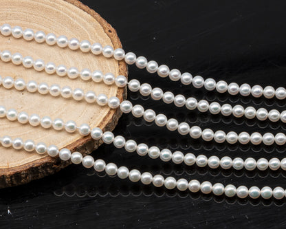 AAA+ 3-3.5mm, 3.5-4mm, 4-4.5mm or 4.5-5mm Freshwater Pearl in Full Strand, White Colors with High Luster, Pre-Strung for Jewelry Making, SKU # 3124FW