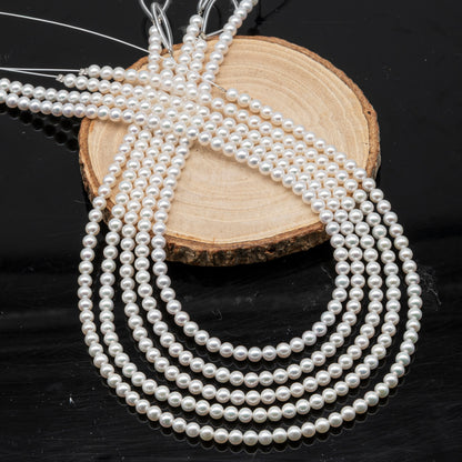 AAA+ 3-3.5mm, 3.5-4mm, 4-4.5mm or 4.5-5mm Freshwater Pearl in Full Strand, White Colors with High Luster, Pre-Strung for Jewelry Making, SKU # 3124FW